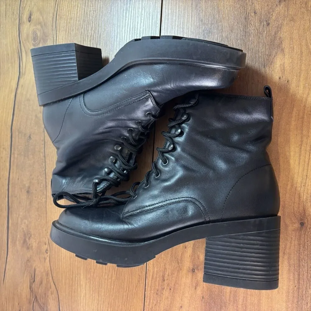 8 Vtg 90s Y2K Mister Black Leather Chunky Grunge Goth Platform Combat Boots